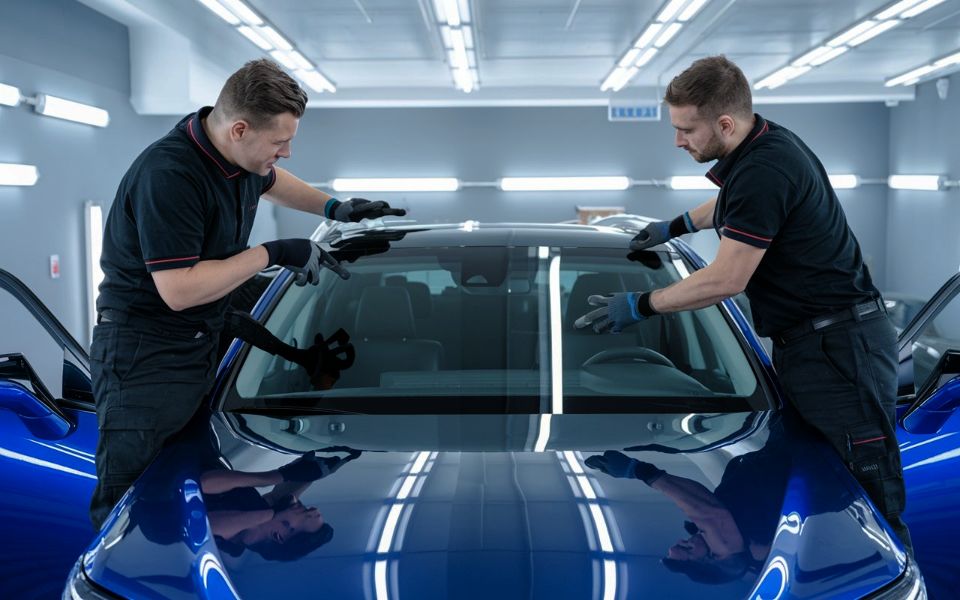 glass repair techs working